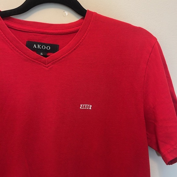AKOO Red V-Neck T-Shirt with White AKOO Logo - Picture 1 of 7